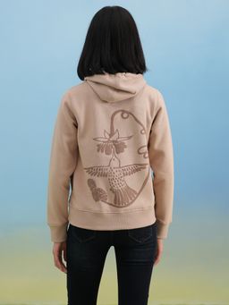 CRIMSOUNE CLUB - Women Beige Hooded Neck Hoodie
