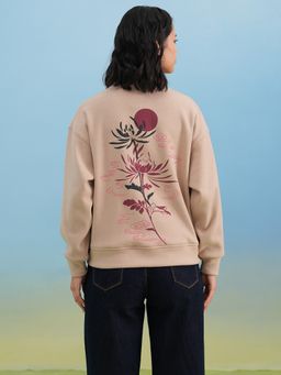 CRIMSOUNE CLUB - Women Beige Typographic Print Sweatshirt