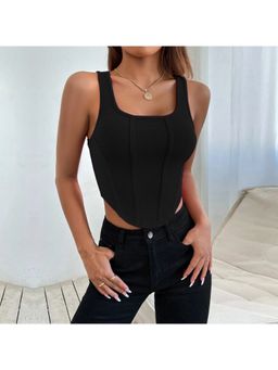 Outzidr - Black Shoulder Strap U Hem Top