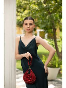 Modarta By Kamakshi - Rosa Red Embroidered Handbag with Tassels