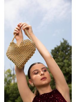 Modarta By Kamakshi - Luxury Golden Pearl Heart Shaped Designer Handbag