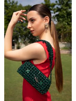 Modarta By Kamakshi - Handcrafted Green Luxury Handbag with Crystal Beads