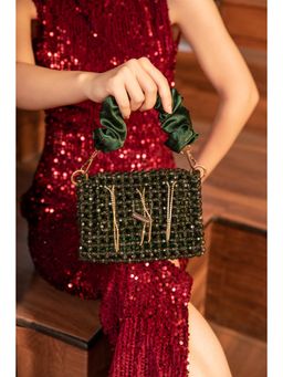 Modarta By Kamakshi - Green Luxury Crystal Beaded Tassel Party Handbag