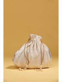 Modarta By Kamakshi - Shimmer and Beads Cream & Gold-Toned Embellished Potli Bag