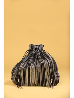 Modarta By Kamakshi - Black Bead Work with Sequin Detailing and Long Tassels Potli Bag