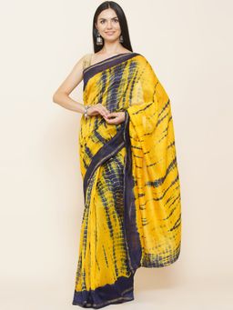 Fabnest - Yellow Shibori Chanderi Saree with Unstitched Blouse