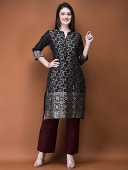 Shree - Women Grey Jacquard Woven Kurta with Pant (Set of 2)