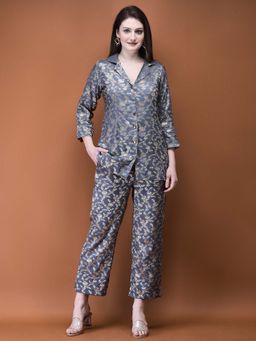 Shree - Women Jacquard Grey Woven Co-Ord (Set of 2)