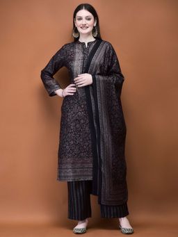 Shree - Women Navy Blue Pashmina Printed Kurta with Pant and Dupatta (Set of 3)