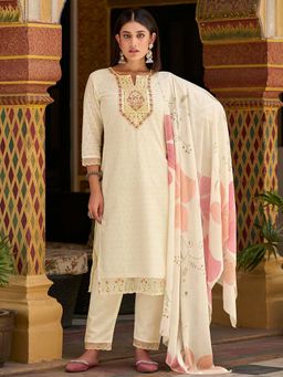 KVS FAB - Women Blue Cotton Embroidered Kurta with Pant and Dupatta (Set of 3)