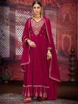 KVS FAB - Women Pink Silk Blend Embroidered Kurta with Pant and Dupatta (Set of 3)