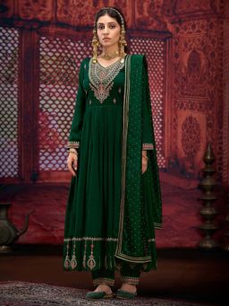 KVS FAB - Women Green Silk Blend Embroidered Kurta with Pant and Dupatta (Set of 3)