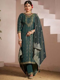 KVS FAB - Women Blue Viscose Embroidered Kurta with Pant and Dupatta (Set of 3)