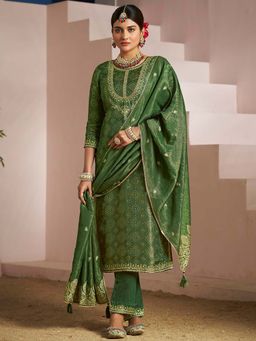 KVS FAB - Women Green Viscose Embroidered Kurta with Pant and Dupatta (Set of 3)
