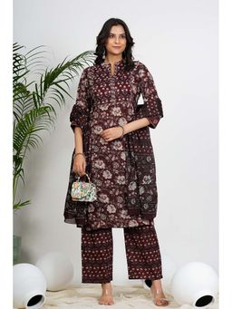 Vbuyz - Women Maroon Cotton Floral Kurta with Pant and Dupatta (Set of 3)