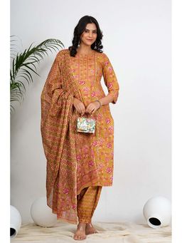 Vbuyz - Women Multi-Color Cotton Floral Kurta with Pant and Dupatta (Set of 3)