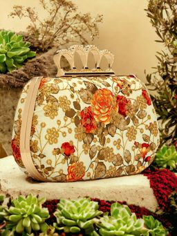 Toobacraft - Women White Handicraft Hand Beautiful Bling Box Clutch