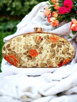 Toobacraft - Women White Handicraft Beautiful Oval Box Clutch