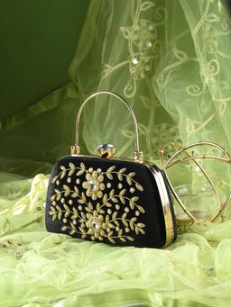 Toobacraft - Women Synthetic Black Handicraft Beautiful Bling Box Clutch