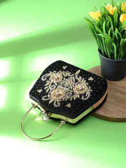 Toobacraft - Women Black Handicraft Beautiful Bling Box Clutch
