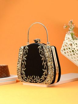Toobacraft - Women Black Glass Handicraft Beautiful Bling Box Clutch