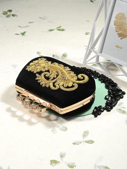 Toobacraft - Women Black Handicraft Beautiful Bling Box Clutch