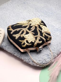 Toobacraft - Women Black Handicraft Beautiful Bling Box Clutch