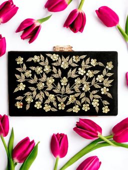 Toobacraft - Women Black Handicraft Hand Embellished Box Clutch