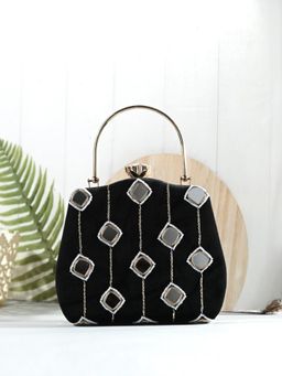 Toobacraft - Women Black Mirror Handicraft Beautiful Bling Box Clutch