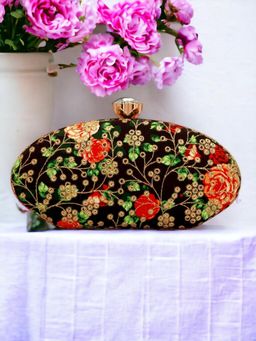 Toobacraft - Women Black Handicraft Beautiful Oval Box Clutch