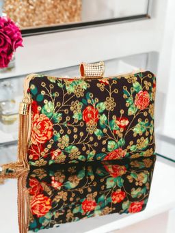 Toobacraft - Women Black Beautiful Flower Box Clutch