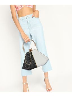 Toobacraft - Women Handcrafted Beautiful Party Black and Silver Clutch