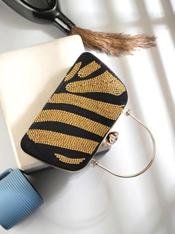 Toobacraft - Women Synthetic Black Handicraft Beautiful Bling Box Clutch