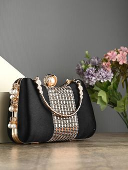 Toobacraft - Women Black Handcrafted Beautiful Bling Box Clutch