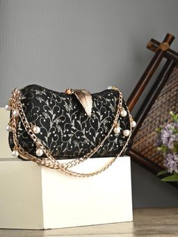 Toobacraft - Women Black Handcrafted Beautiful Bling Box Clutch
