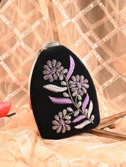 Toobacraft - Women Black Purple Handicraft Beautiful Bling Box Clutch