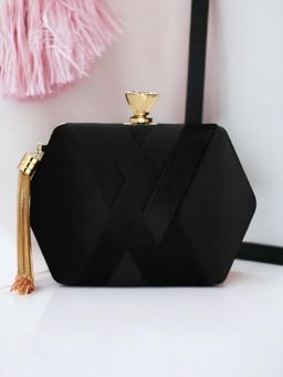 Toobacraft - Women Black Handicraft Hand Solid Box Clutch