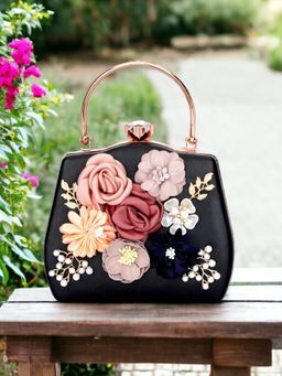 Toobacraft - Women Black Beautiful Flower Box Clutch