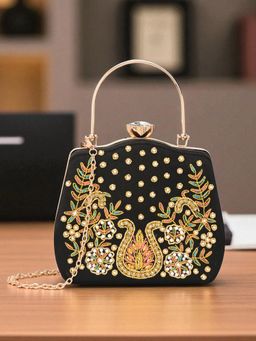 Toobacraft - Women Black Handicraft Beautiful Bling Box Clutch