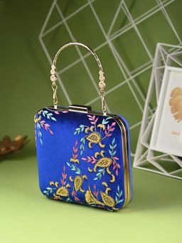 Toobacraft - Women Blue Handicraft Beautiful Bling Box Clutch