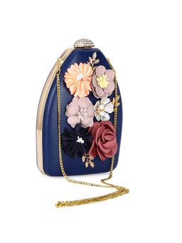 Toobacraft - Women Navy Blue Handicraft Beautiful Flower Box Clutch