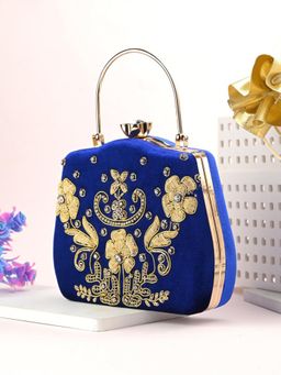 Toobacraft - Women Blue Flower Handicraft Beautiful Bling Box Clutch