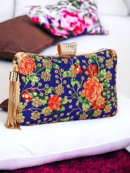 Toobacraft - Women Blue Beautiful Flower Box Clutch