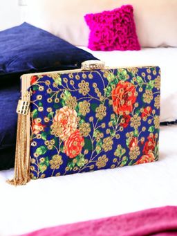 Toobacraft - Women Blue Handicraft Hand Embroidered Box Clutch