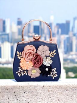Toobacraft - Women Navy Blue Beautiful Flower Box Clutch