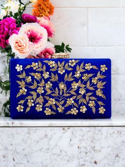 Toobacraft - Women Blue Handicraft Hand Embellished Box Clutch