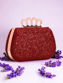 Toobacraft - Women Red Handicraft Hand Beautiful Bling Box Clutch