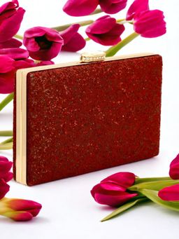 Toobacraft - Women Red Handicraft Hand Embellished Box Clutch