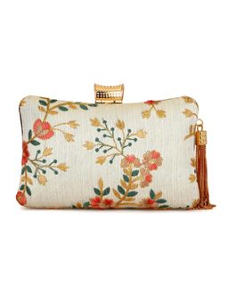 Toobacraft - Women Cream Beautiful Flower Box Clutch