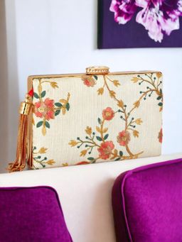 Toobacraft - Women Cream Handcrafted Beautiful Party Clutch